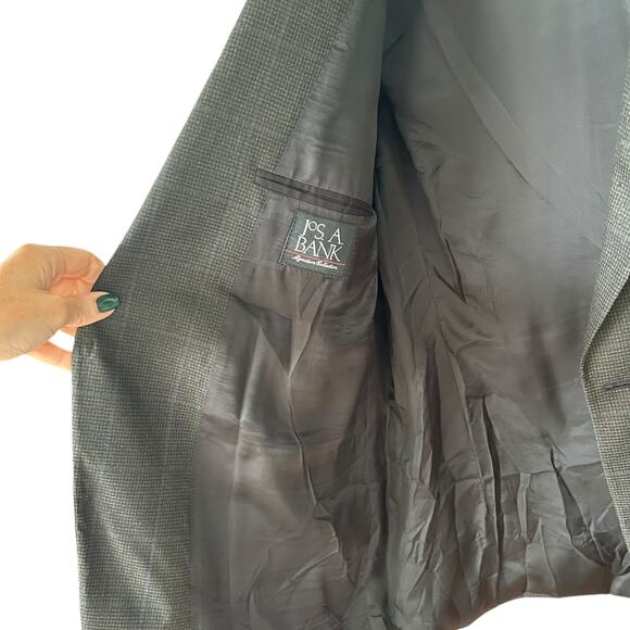Jos A Bank Signature Collection Men 50R Black Olive Check Windowpane Sport Coat - Picture 4 of 6